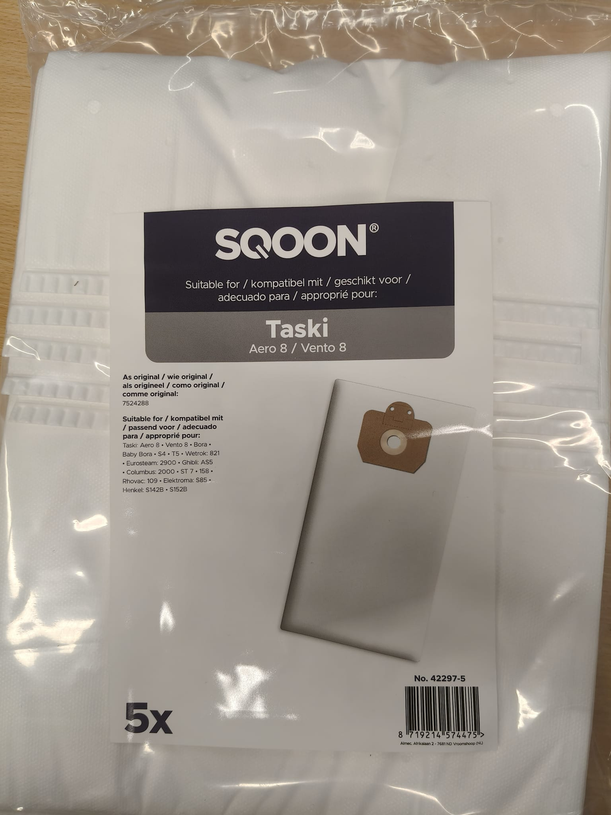 SQOON-pölypussit Taski Aero 8- ja Vento 8 -imureihin, 5 kappaleen pakkaus