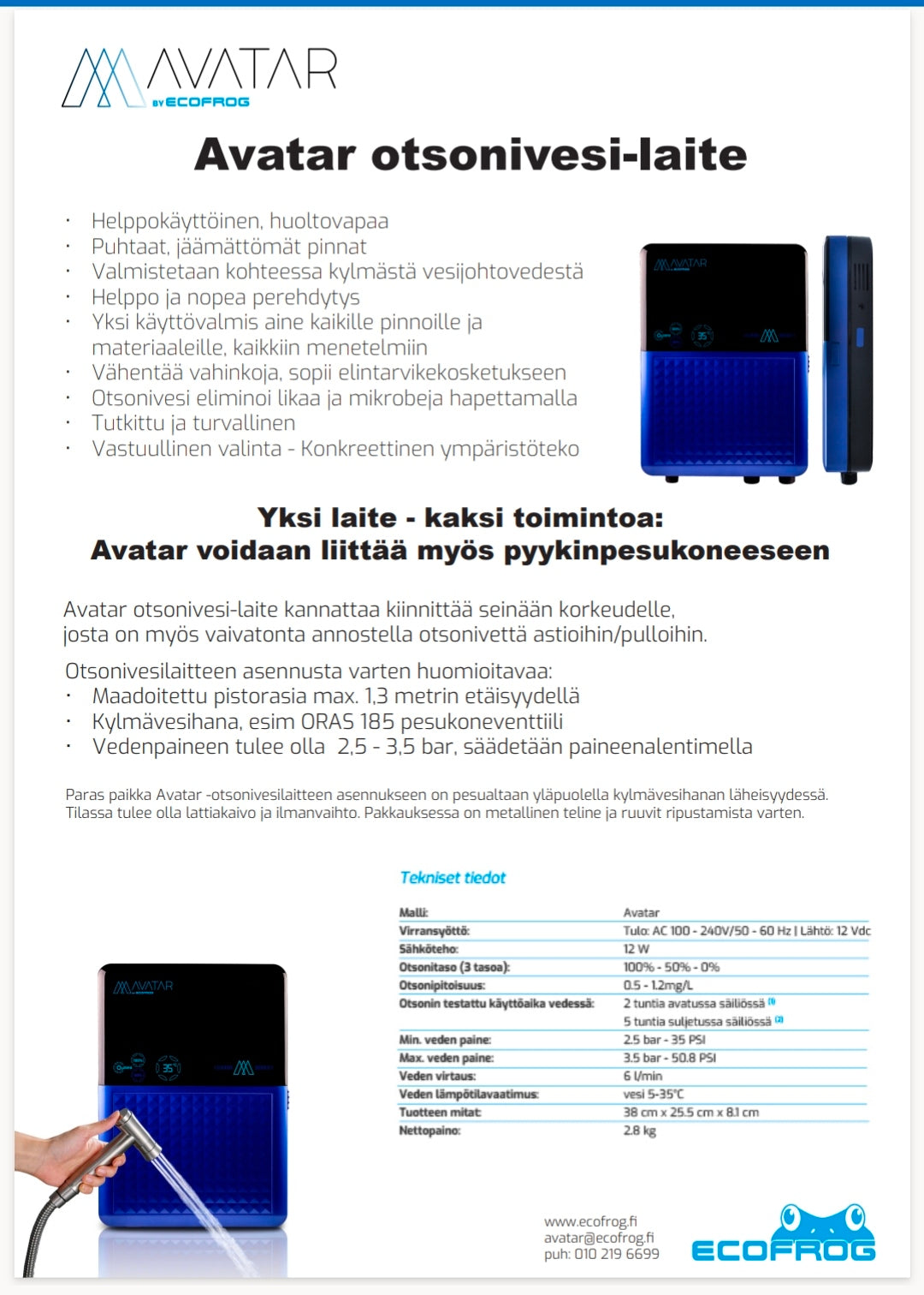 Avatar otsonivesilaite, pyydä tarjous.