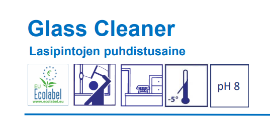 Plano Glass Cleaner -tuotteen käyttökohteiden ja ominaisuuksien merkinnät