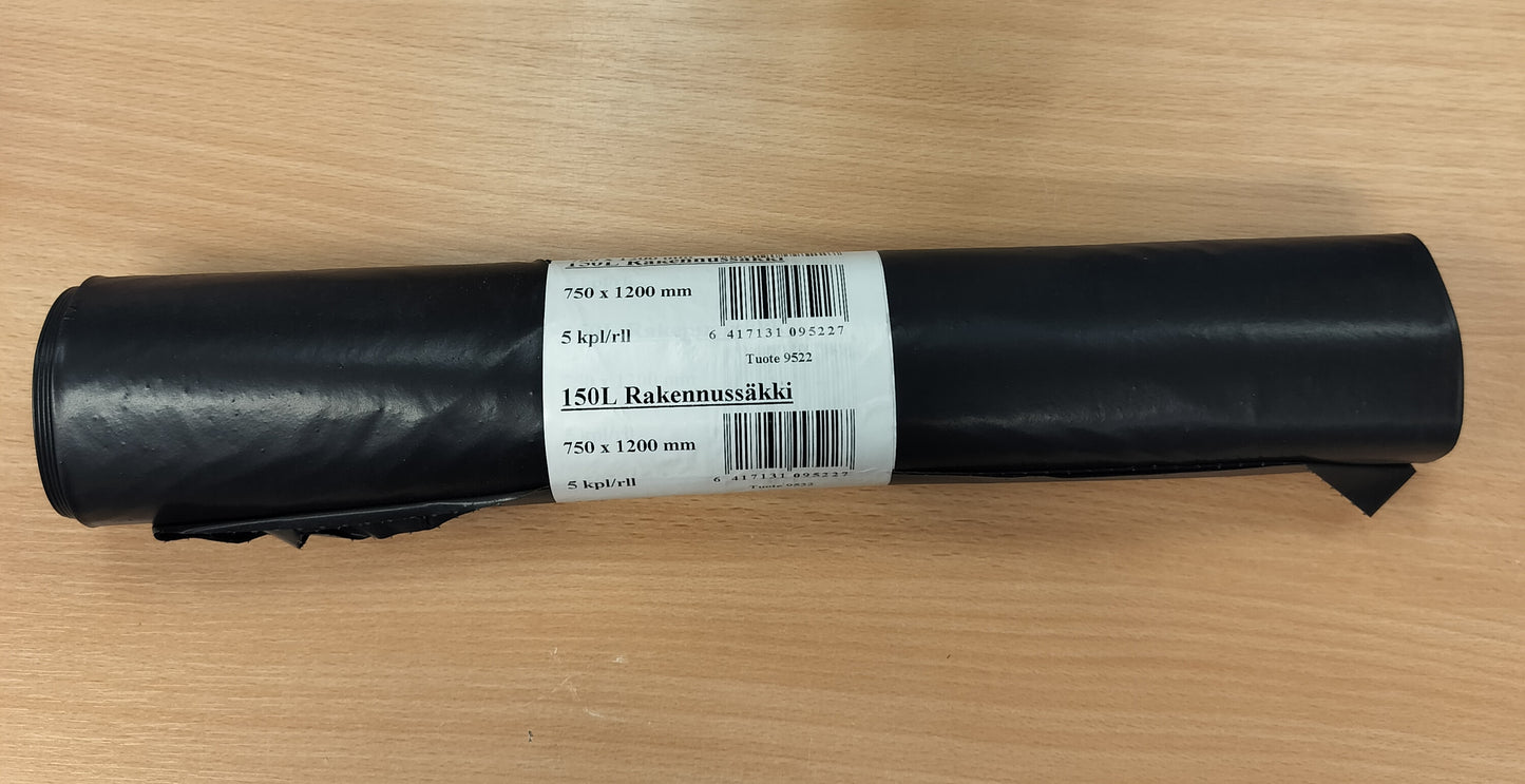 Remonttisäkki musta 150L 0,12mm 750 x 1200mm 5kpl/rll,